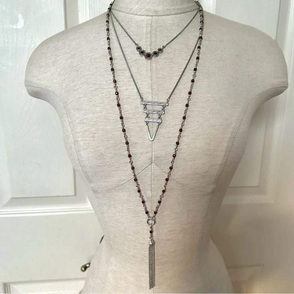 Lucky Brand silver tone 3 tier necklace